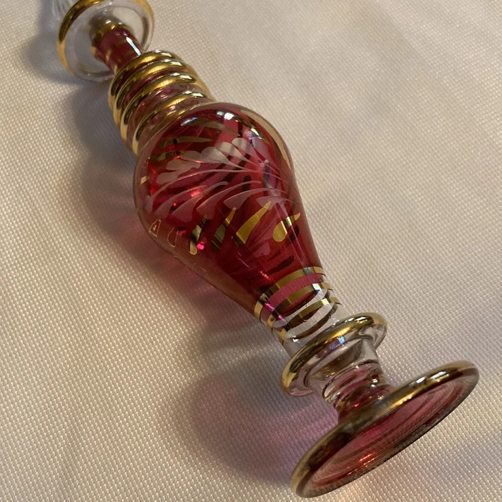 Vintage blown glass perfume bottle raspberry and gold - Picture 2 of 10